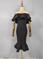 Elegant Black Mermaid Off-The-Shoulder Ruffled Satin Prom Dress Evening Dress
