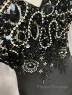 Elegant Black Mermaid Satin Beaded Sequin Long Formal Prom Dress, Sweetheart Neck Evening Dress