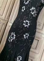Elegant Black Mermaid Spaghetti Strap V-Neck Beaded Chiffon Long Prom Dress Evening Dress