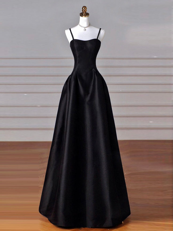 Elegant Black A-Line Satin Long Prom Dress Long Prom Dress Main image
