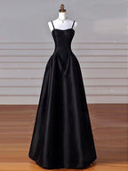 Elegant Black A-Line Satin Long Prom Dress Long Prom Dress
