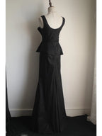 Elegant Black Pleated U-Neck Mermaid Satin Long Prom Dress Evening Dress
