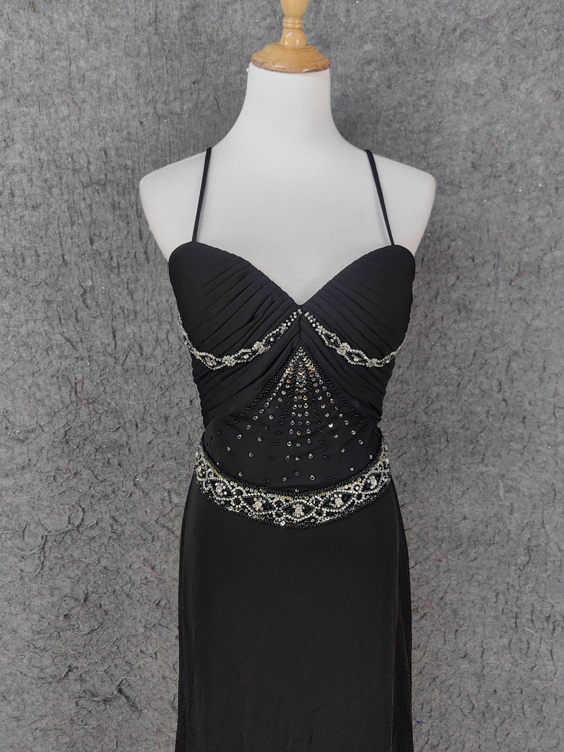 Elegant Black Spaghetti Strap Sequin Beaded Split Chiffon Long Prom Dress Evening Dress Secondary image