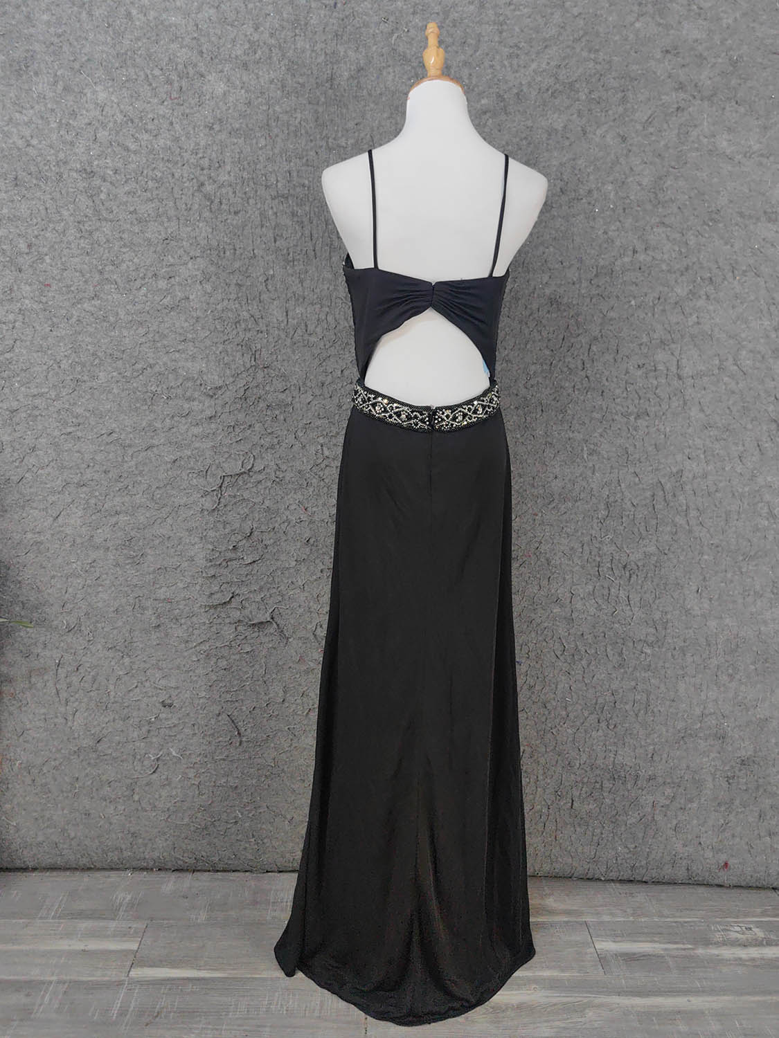 Elegant Black Spaghetti Strap Sequin Beaded Split Chiffon Long Prom Dress Evening Dress
