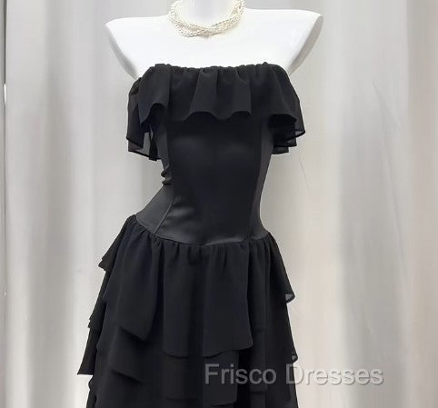 Elegant Black Strapless A-Line Layered Chiffon Long Formal Prom Dress Graduation Formal Prom Dress Secondary image