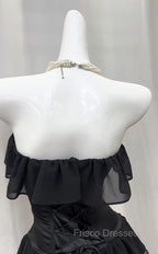 Elegant Black Strapless A-Line Layered Chiffon Long Formal Prom Dress Graduation Formal Prom Dress