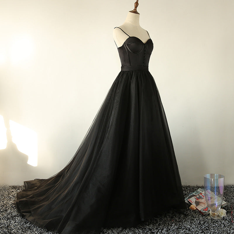 Elegant Black Straps Tulle Sweetheart Prom Dress, Black Party Dress Secondary image