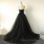 Elegant Black Straps Tulle Sweetheart Formal Prom Dress, Black Party Dress