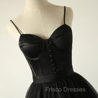 Elegant Black Straps Tulle Sweetheart Formal Prom Dress, Black Party Dress