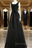 Elegant Black Velvet Cap Sleeves Evening Dress, Black Formal Prom Dress