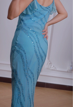 Elegant Blue Mermaid Chiffon Long Prom Dress Evening Dress