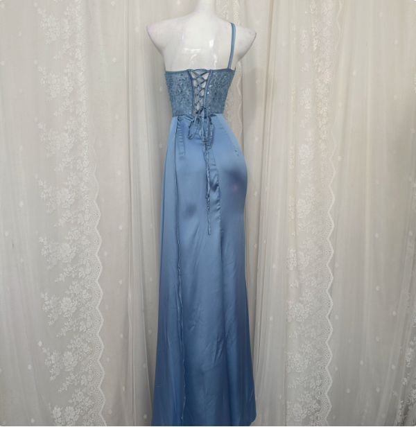 Elegant Blue Mermaid One-Shoulder Sequin Beaded Long Prom Dress Evening Dress