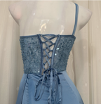 Elegant Blue Mermaid One-Shoulder Sequin Beaded Long Prom Dress Evening Dress
