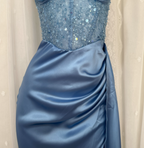 Elegant Blue Mermaid One-Shoulder Sequin Beaded Long Prom Dress Evening Dress