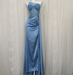 Elegant Blue Mermaid One-Shoulder Sequin Beaded Long Prom Dress Evening Dress