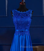 Elegant Blue Satin A-line Long Formal Prom Dress , Bridesmaid Dress for Sale