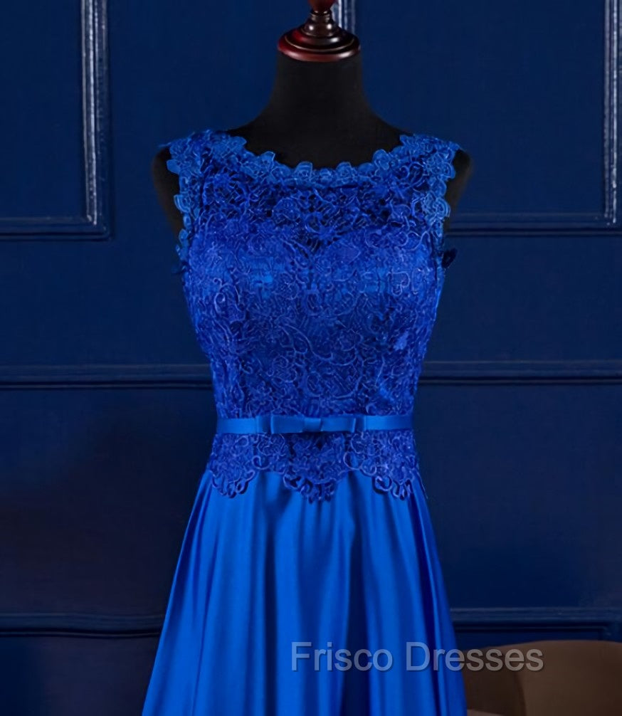 Elegant Blue Satin A-line Long Formal Prom Dress , Bridesmaid Dress for Sale