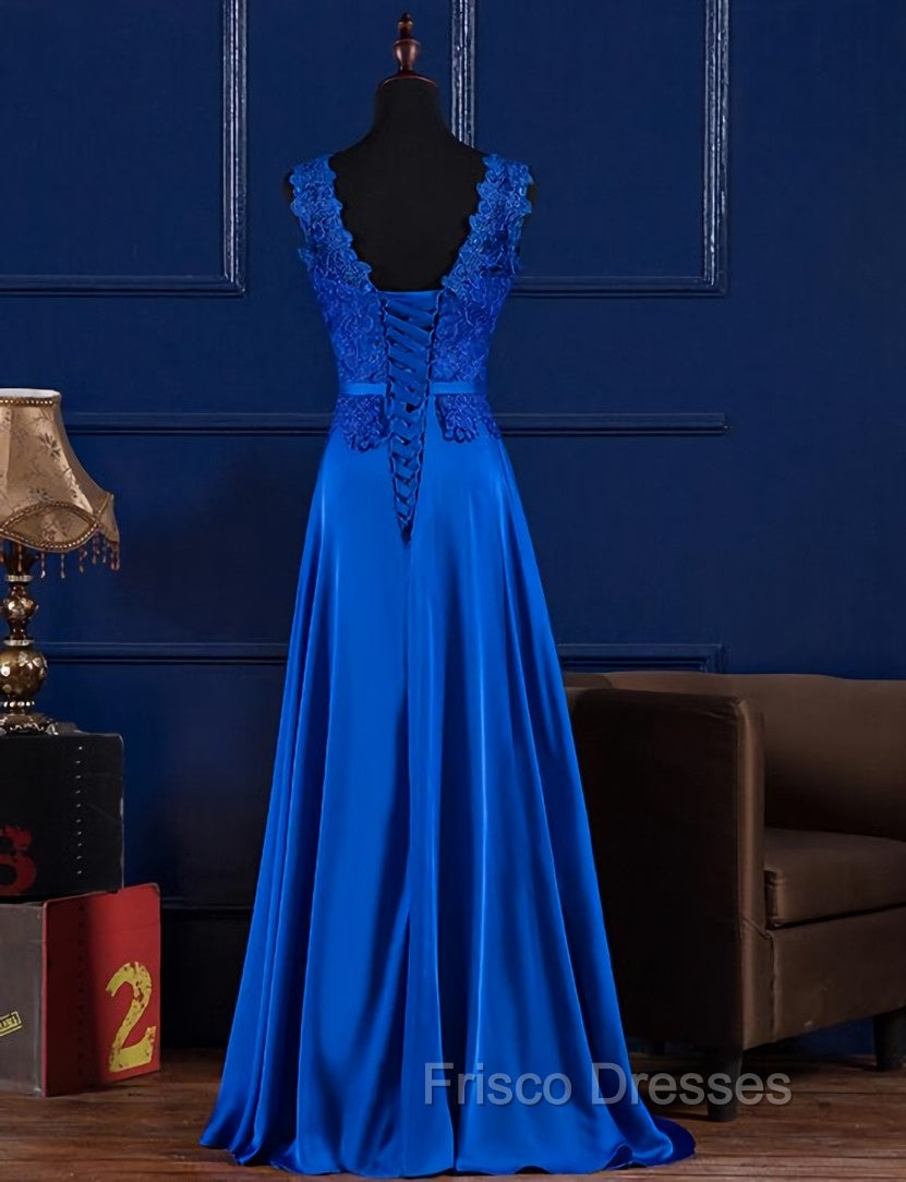 Elegant Blue Satin A-line Long Formal Prom Dress , Bridesmaid Dress for Sale Secondary image