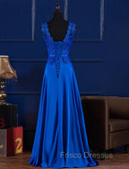Elegant Blue Satin A-line Long Formal Prom Dress , Bridesmaid Dress for Sale