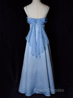 Elegant Blue Satin Spaghetti Straps Evening Gown A Line Long Party Dress Formal Prom Dress