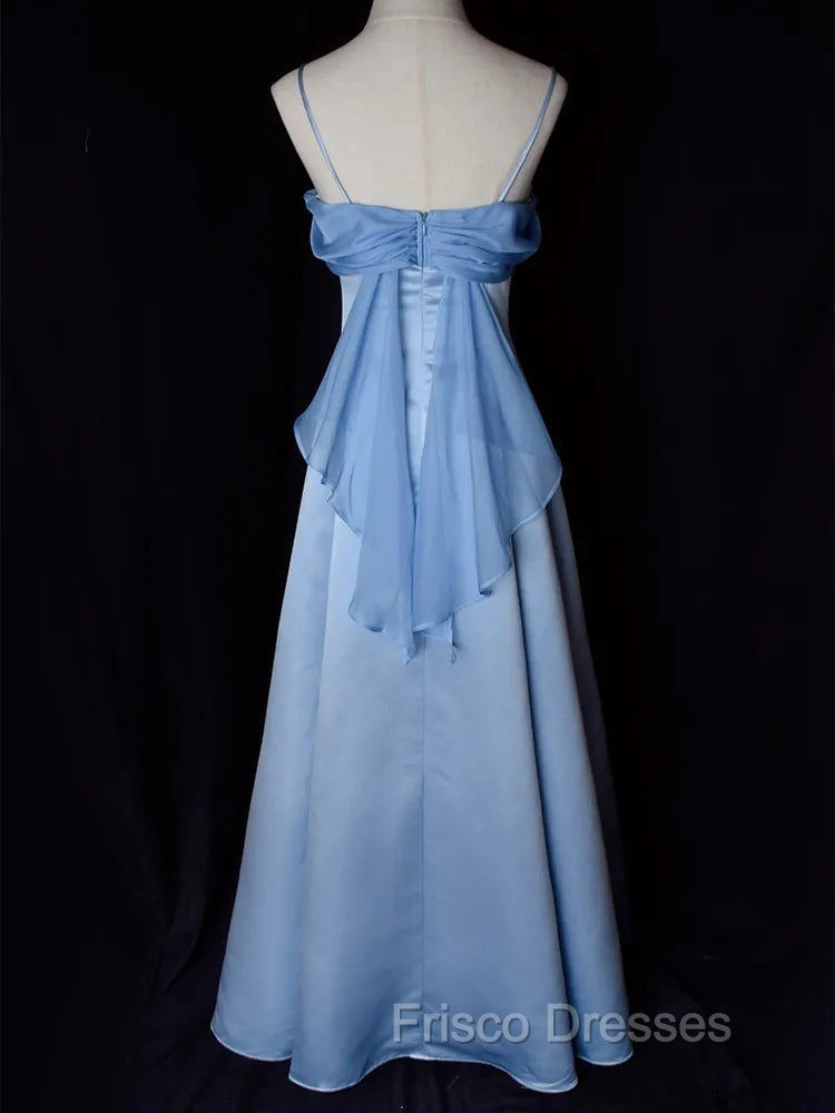 Elegant Blue Satin Spaghetti Straps Evening Gown A Line Long Party Dress Formal Prom Dress