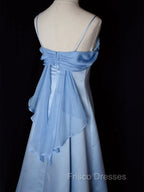 Elegant Blue Satin Spaghetti Straps Evening Gown A Line Long Party Dress Formal Prom Dress