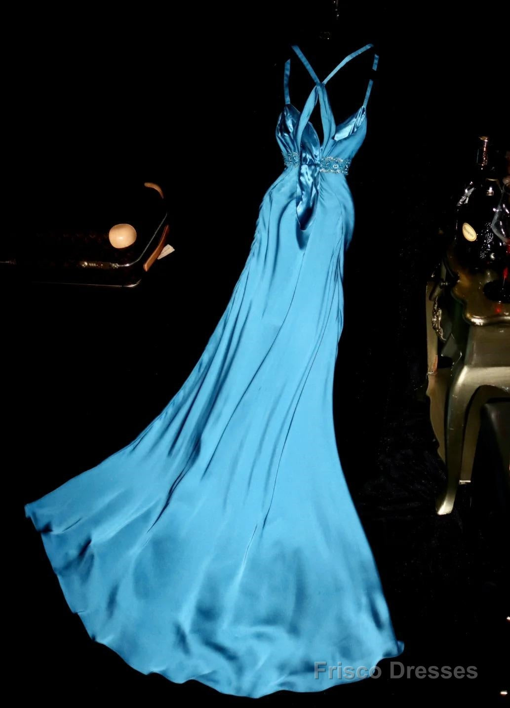 Elegant Blue Sweetheart Neck Bodycon Dress Satin Backless Prom Dress Formal Evening Dress