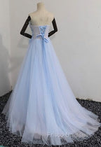 Elegant Blue Tulle Sweetheart Party Dress Formal Dress, Blue Lace Applique Formal Prom Dress 2025