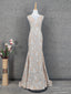 Elegant Blush Pink Lace Gradient Spaghetti Strap V-Neck Train Prom Dress Evening Dress