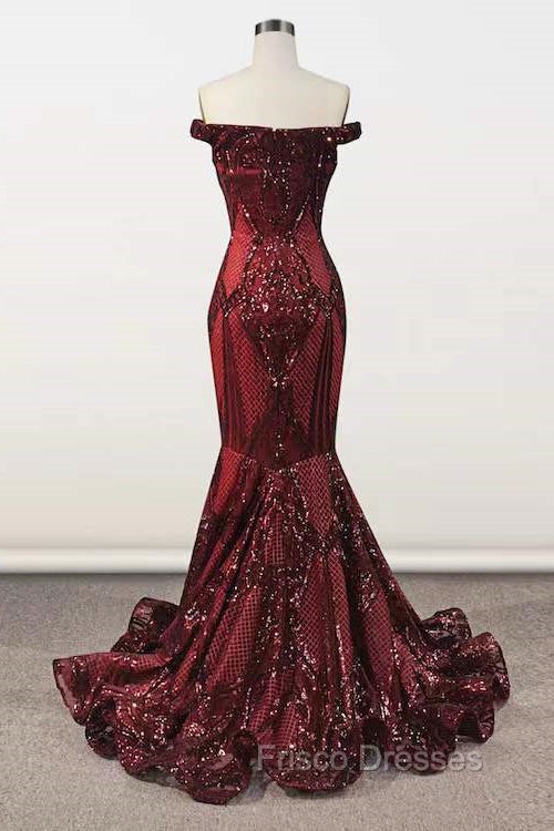 Elegant Burgundy Off-the-shoulder Mermaid Formal Prom Dress Secondary image