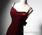 Elegant Burgundy Spaghetti Straps Velvet Mermaid Formal Prom Dress Evening Dress