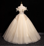 Elegant Champagne One-Shoulder 3D Floral Tulle Long Ball Gown Evening Dress Sweet 16 Dress