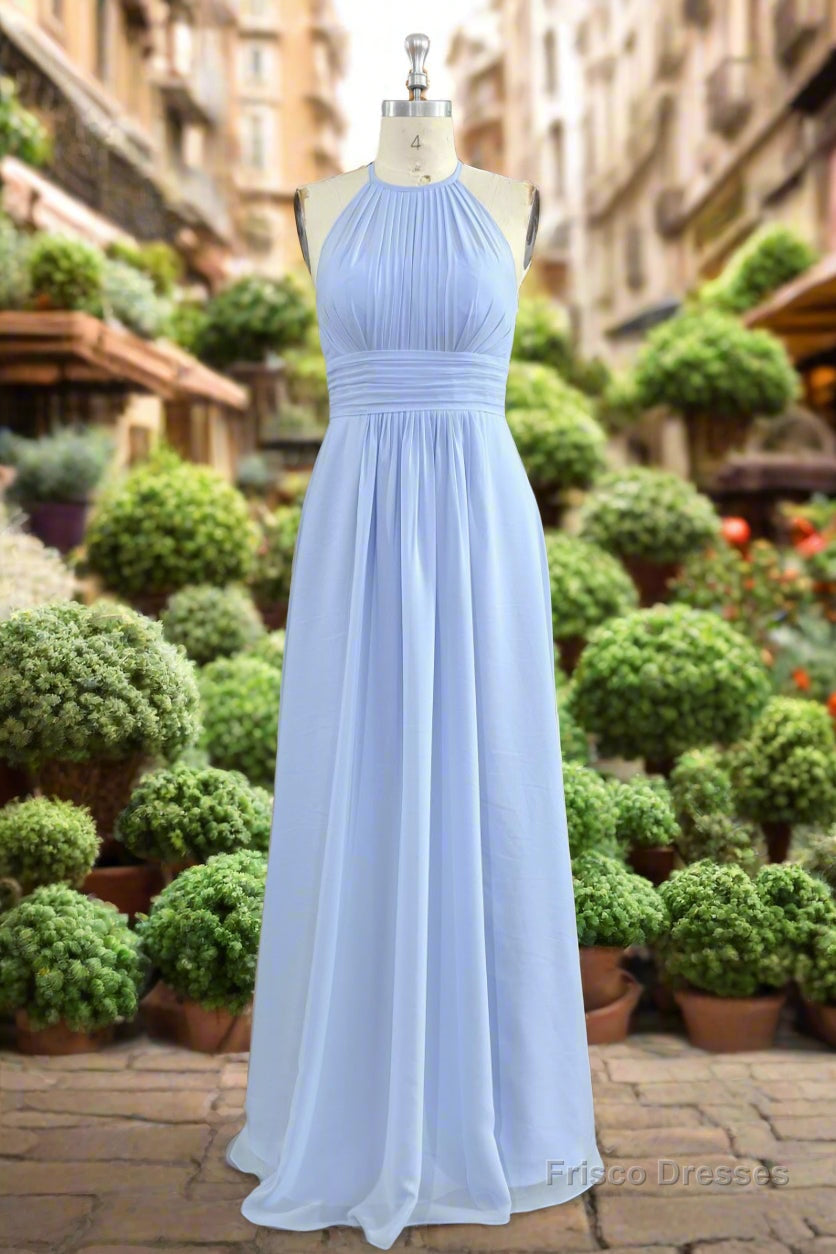 Elegant Chiffon Halter Floor Length Sky Blue Bridesmaid Dress Main image