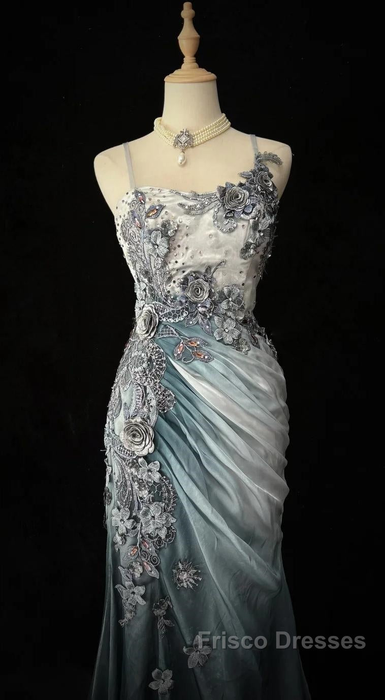 Elegant Chiffon Mermaid Gown For Formal Prom&Party Spaghetti Strap Sequined Applique Evening Gown