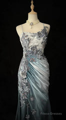 Elegant Chiffon Mermaid Gown  For Prom&Party Spaghetti Strap Sequined Applique Evening Gown