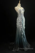 Elegant Chiffon Mermaid Gown For Formal Prom&Party Spaghetti Strap Sequined Applique Evening Gown