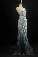 Elegant Chiffon Mermaid Gown  For Prom&Party Spaghetti Strap Sequined Applique Evening Gown