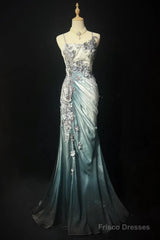 Elegant Chiffon Mermaid Gown  For Prom&Party Spaghetti Strap Sequined Applique Evening Gown