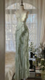 Elegant Clear Green Shoulder Strap Ruffled Beaded Chiffon Prom Dress