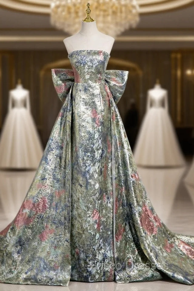 Elegant Colorful Strapless Bow Formal Prom Dress