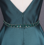 Elegant Dark Green A-Line Sleeveless Rhinestone Satin Long Prom Dress Evening Dress