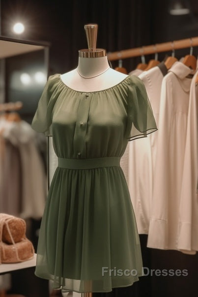 Elegant Dark Green Jewel Short Bridesmaid Dress With Flowy Chiffon Sleeves Secondary image