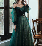 Elegant Dark Green Lace Gown Prom Dress,