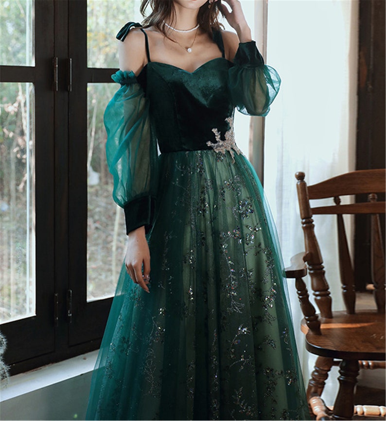 Elegant Dark Green Lace Gown Prom Dress,