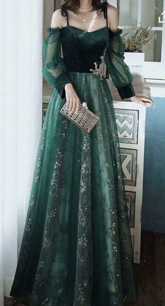 Elegant Dark Green Lace Gown Prom Dress,