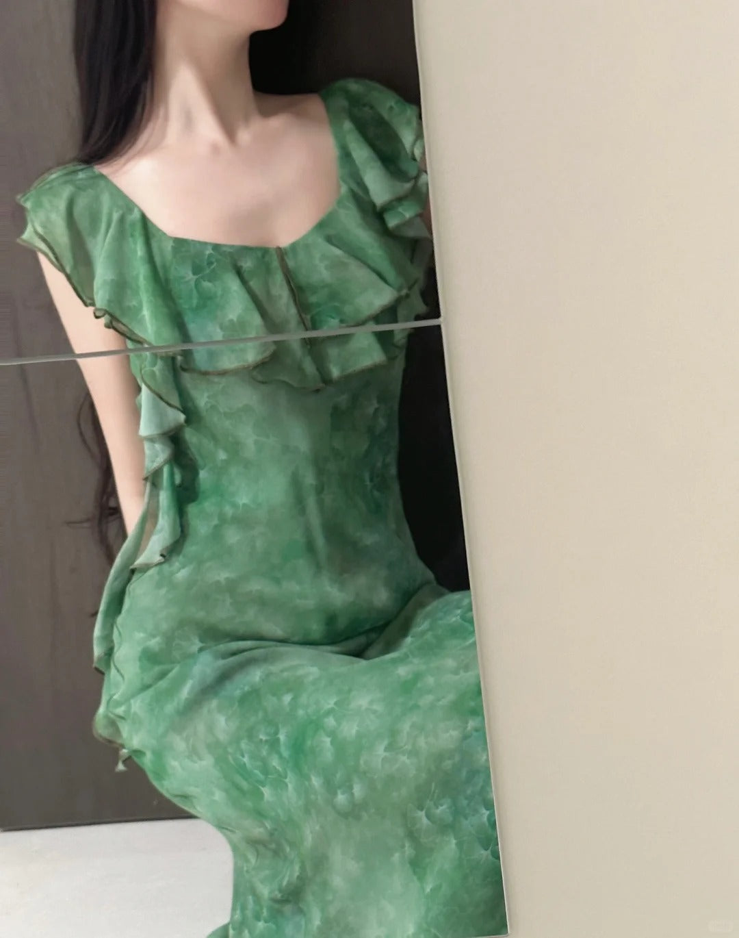 Elegant Dark Green Mermaid Ruffled Chiffon Long Prom Dress Evening Dress