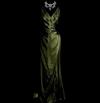 Elegant Dark Green Spaghetti Strap V-Neck Ruched Satin Long Prom Dress Evening Dress