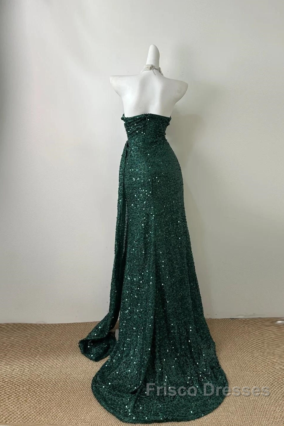 Elegant Dark Green Sweetheart Neck Mermaid Long Formal Prom Dress Sequin Strapless Formal Evening Dress