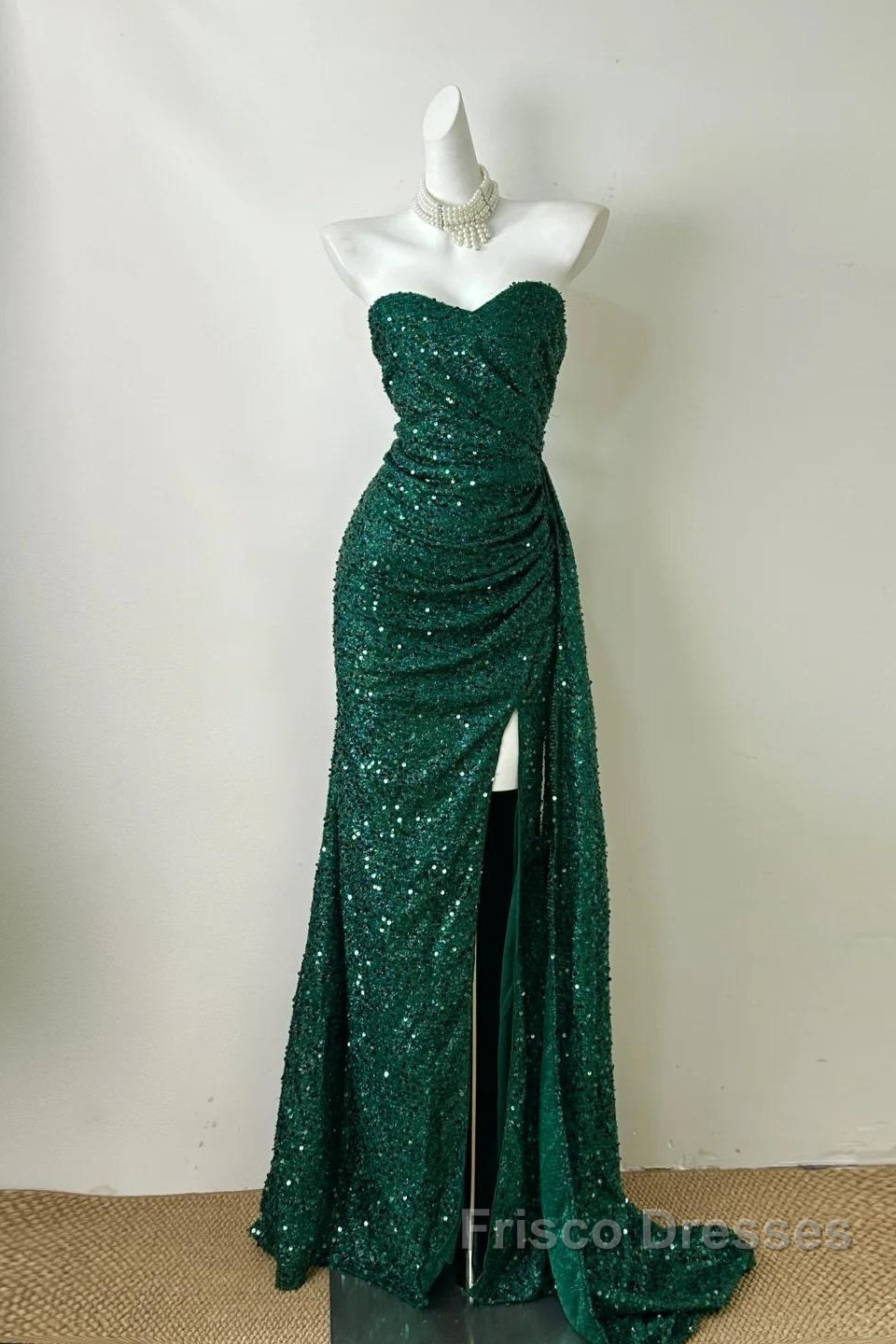 Elegant Dark Green Sweetheart Neck Mermaid Long Formal Prom Dress Sequin Strapless Formal Evening Dress