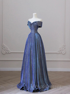 Elegant Deep Blue Bow-neck Pleated Formal Prom Dress